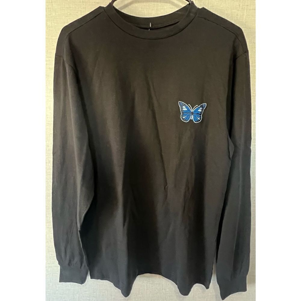 NWT Eighty Eight Brand Black Long Sleeve T-Shirt With Butterfly Patch